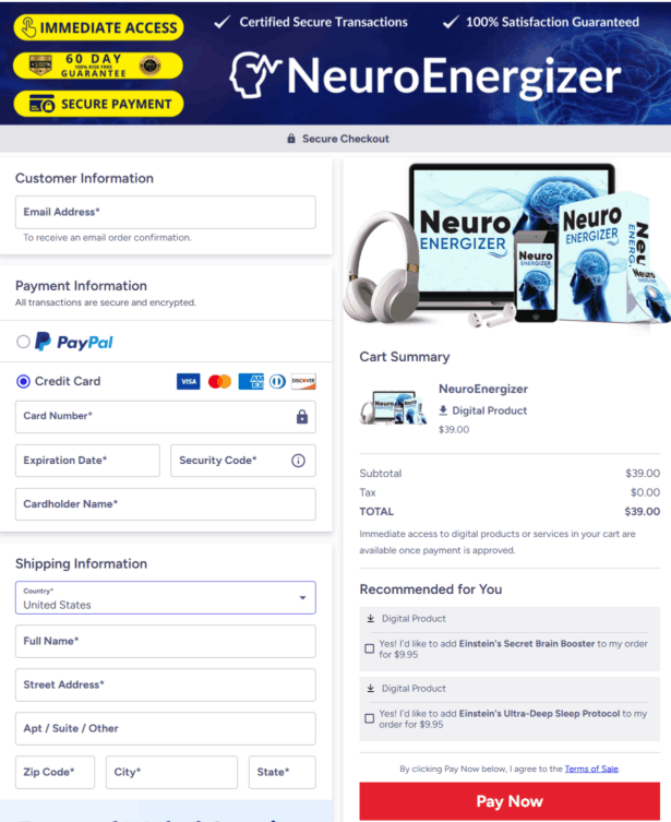 Neuro Energizer Checkout Page